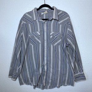 Western Frontier Mens Size 2X Gray Striped Pearl Snap Shirt Cowboy Long Sleeves